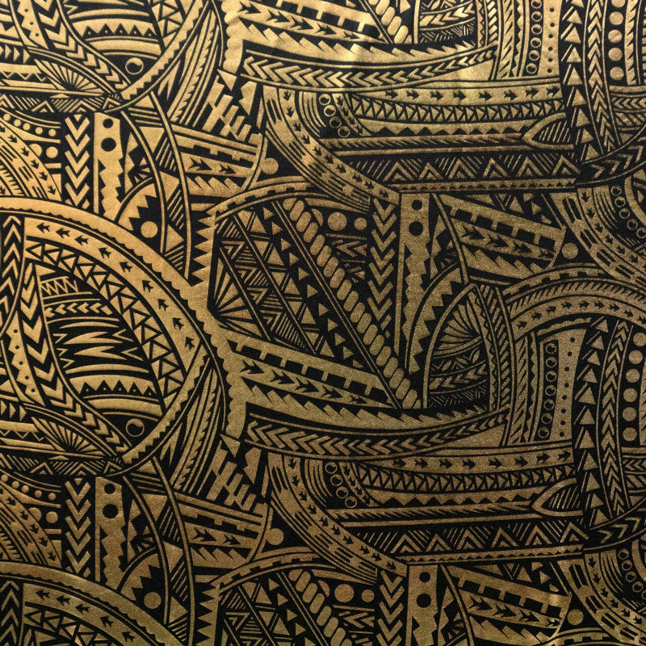 1 Yard Polynesian Tattoo Traditional Foil Fabric Metallic Print 60 Inches Wide